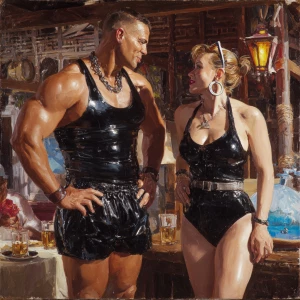 realism image painting,a muscular sweaty beefy criminal son-in-l...