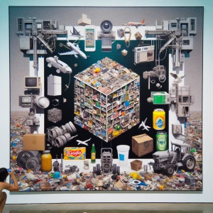 envision a conceptual art piece that challenges consumerism and...