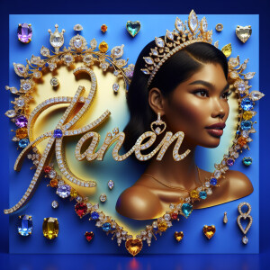 VCraft a 3-D image showcasing the name 'KAREN' in a luxurious go...
