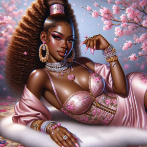 Create a realistic airbrushed illustration of an light skin Afri...