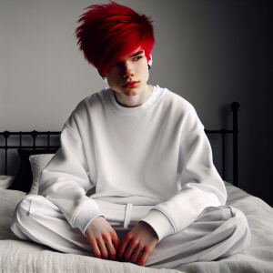 16 yrs old white emo boy wearing white sleeve sweatshirt and whi...