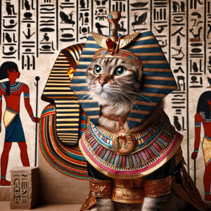 A cat in ancient Egypt dressed like an ancient Egyptian, queen