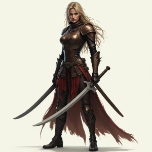 A female warrior clad in stylized, form-fitting leather armor.fu...
