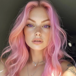 Photo of A stunning 24yo female, pink hair and purple eyes.
