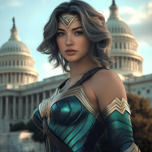 Create a realistic image of a wavy shoulder length short haired...