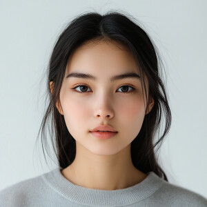 A 22-year-old Japanese woman with a clean face, looking straight...