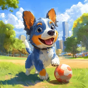 Design a digital illustration of Bluey, the animated Australian...