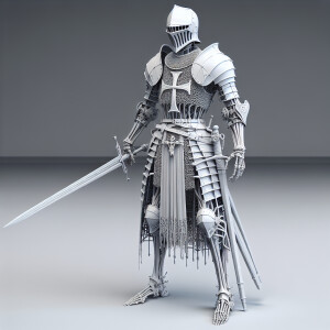 3d rendering, grayscale, knight Templar standing with sword in h...