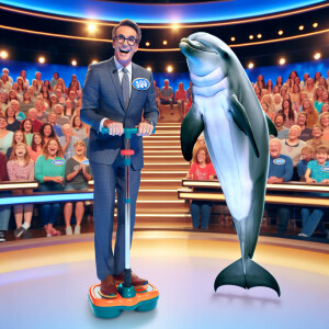 Dolphin on Family Fued on a pogo stick