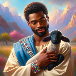 Oil painting of an African-American man resembling Jesus Christ,...