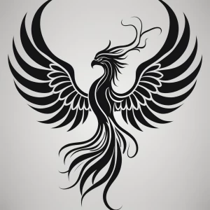 A black and white, line art, suitable for a laser cutter, Phoeni...