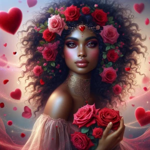 A fantasy style romantic portrait of an Afro Latina woman with f...