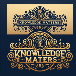Vintage logo of ” knowledge matters” with golden font
