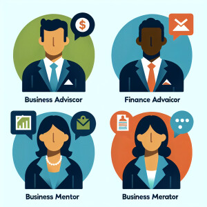 Flat, minimalistic icons representing Business Advisor, Finance...