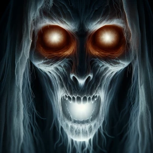 Create a hyper-realistic image of a sinister apparition with eer...