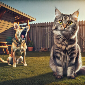 Cat barks on a dog