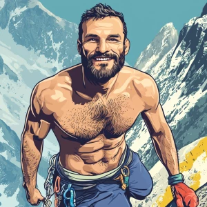 White muscular thin man with beard, big chin, smile and cheekbon...