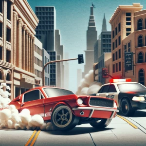 “Ford Mustang being chased by a police car and also drifting.”