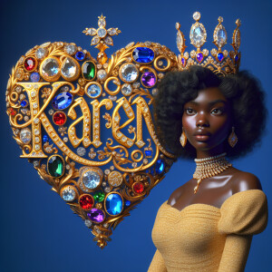 VCraft a 3-D image showcasing the name 'KAREN' in a luxurious go...