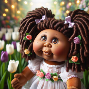African-American cabbage patch doll with huge dimples,
Her hair...