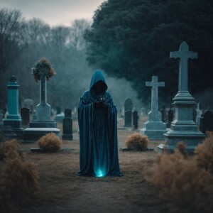 Alien reaper collects souls from a cemetery
