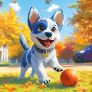 Design a digital illustration of Bluey, the animated Australian...