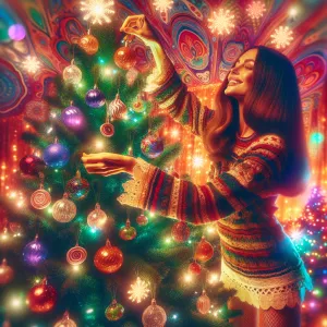 A brunette haired hippie woman with straight shoulder length hai...