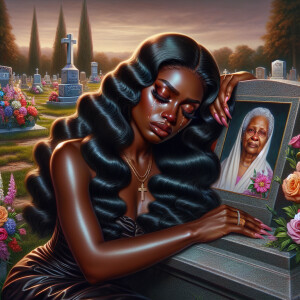 A beautiful light-skinnedb African-American woman with long wavy...