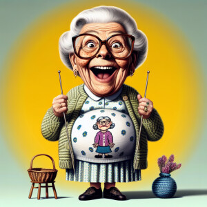 Funny and crazy caricature of a 95 year old American grandma, pr...