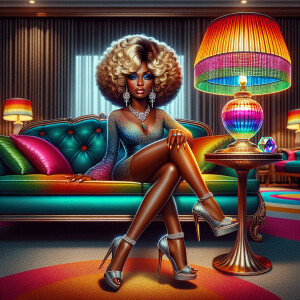 Airbrush style: A luxurious living room with a colorful sofa nig...