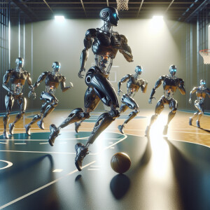 Cyborg's playing basketball, HDR, masterpiece, ultra-detailed,...