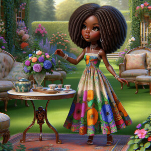 Illustrate a 3-D realistic with light skin chibi-style African A...