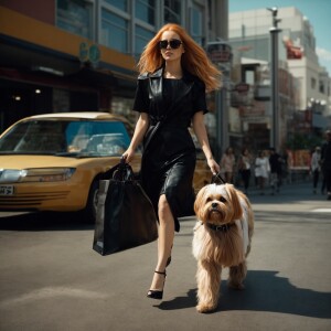 Photorealistic image. High resolution. Glossy. Light ginger long...