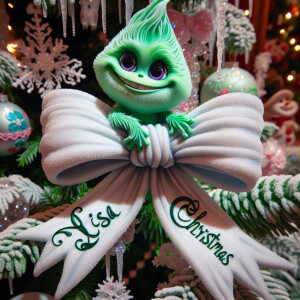 crystallized ribbon name *lisa* wrapped around a christmas tree...