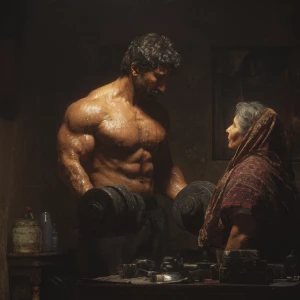 Hyperrealism digital art,A  muscular beefy sweaty kashmiri man d...