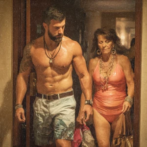 Realism,photo painting .a latin muscular beefy bearded tattoed s...
