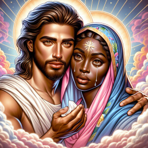 Ensure that the image distinctly represents both Jesus Christ an...