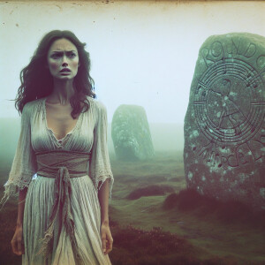 Faded color film photograph from 1971 of a stunningly beautiful,...