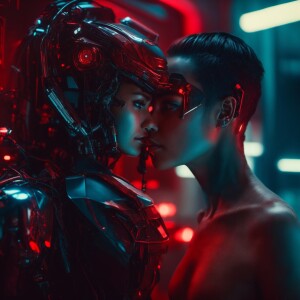 reate a cyborg avatar with half human and half robot features, s...