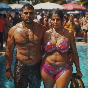 Photorealism,a muscular beefy criminal man walking with his swea...