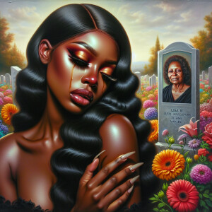 A beautiful light-skinned African-American woman with long wavy...