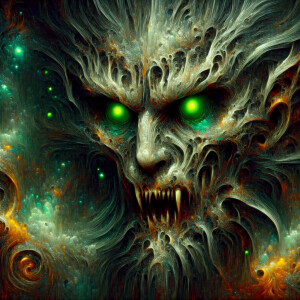 errie vampire with green glowing eyes detailed matte painting, d...
