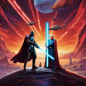 Create a poster of Star Wars-inspired duel between Elon Musk and...