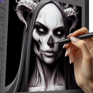 Create a hyper-realistic 8K-resolution digital painting of a fem...