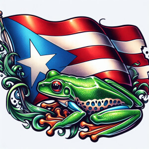 Puerto Rican flag and frog