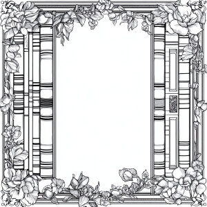 Design a coloring book-style border featuring an assortment of b...