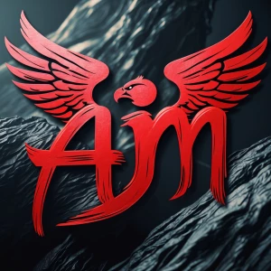 Design a logo featuring the initials "AJM" in a red brushstroke...
