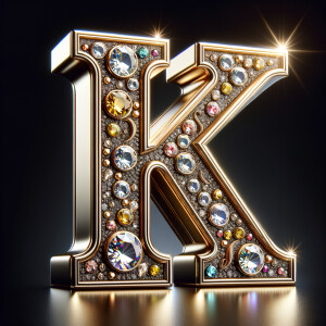 Create a 3-D realistic image with the letters  K.S. in gold raised letters , Add diamonds and colorful jewels