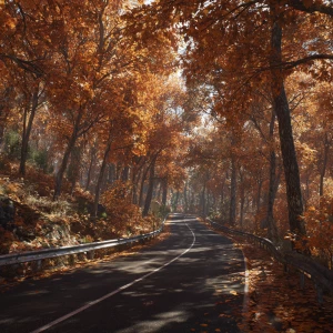 8K ultra photorealistic vertical 9:16 scene of a winding road cu...
