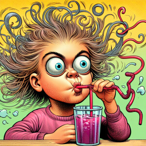 Create a cartoonish image of a girl with a hilariously exaggerat...